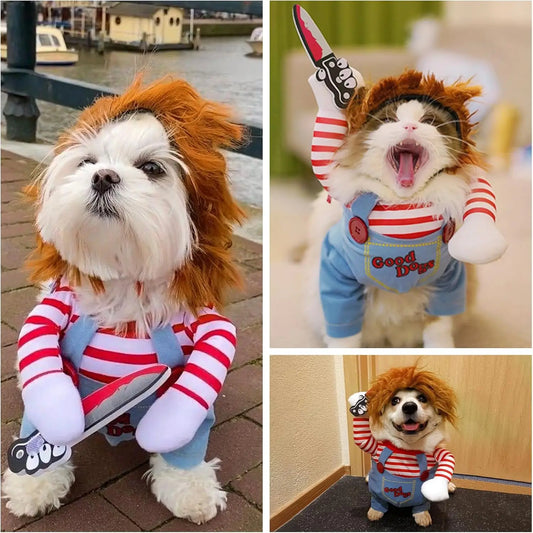 Disfraz de Chucky para Mascota - Divertido Traje de Muñeco Asesino para Mascotas
